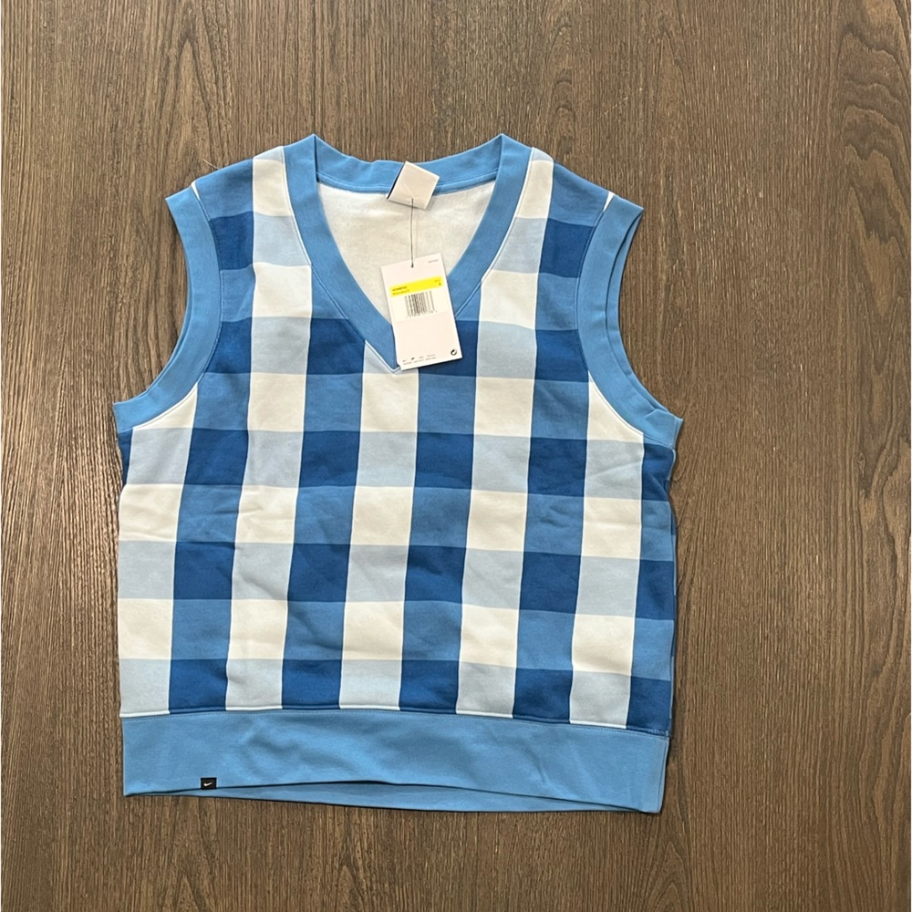 NWT Nike Women's Golf Buffalo Plaid Blue Vest - Size S
